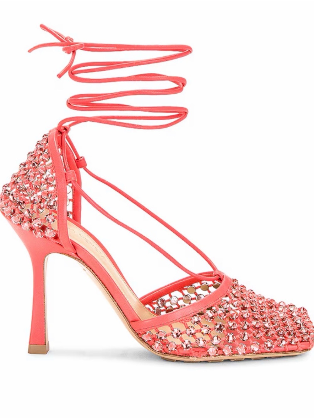 Bottega Veneta Coral Crystal Lace-Up High Heel Sandal